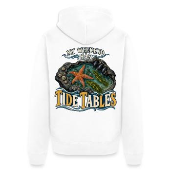 Mein Wochenende hat Gezeitentabellen - Unisex Premium Bio Zip Hoodie - Weiß - Hinten - Thijin (182cm)
