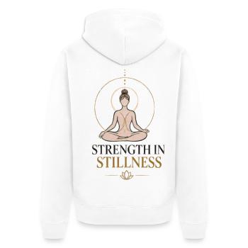 Kraft in der Stille - Unisex Premium Bio Zip Hoodie - Weiß - Hinten - Thijin (182cm)