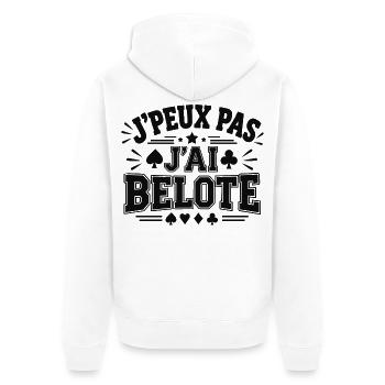 Ich kann nicht, ich habe belote Geschenk-Humor - Unisex Premium Bio Zip Hoodie - Weiß - Hinten - Thijin (182cm)