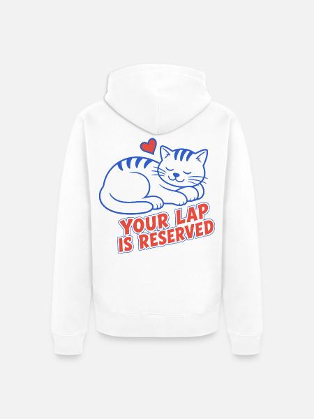 Schlafende Katze – Your Lap Is Reserved - Unisex Premium Bio Zip Hoodie - Weiß