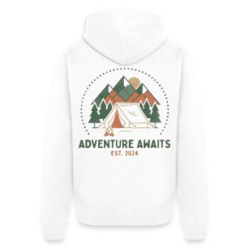 Abenteuer wartet Bergcamping - Unisex Premium Bio Zip Hoodie - Weiß - Hinten - Thijin (182cm)