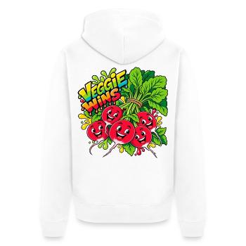 Veggie Wins Radieschen - Unisex Premium Bio Zip Hoodie - Weiß - Hinten - Thijin (182cm)