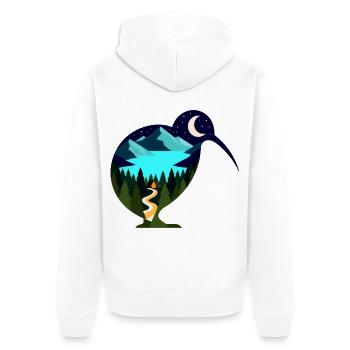 Kiwi Nachtlandschaft - Unisex Premium Bio Zip Hoodie - Weiß - Hinten - Thijin (182cm)
