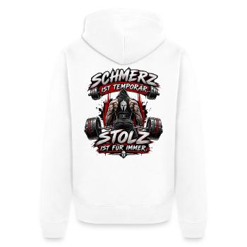 Fitness Schmerz ist temporär Stolz - Unisex Premium Bio Zip Hoodie - Weiß - Hinten - Thijin (182cm)