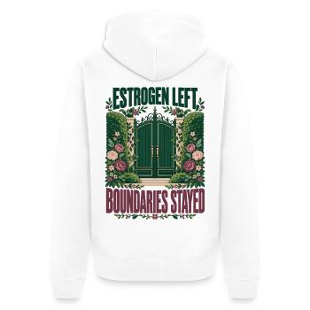 Menopause-Humor Östrogen ließ Grenzen bleiben bestehen - Unisex Premium Bio Zip Hoodie - Weiß - Hinten - Thijin (182cm)