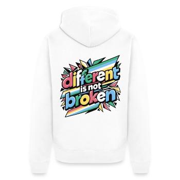 Anders ist nicht kaputt | Zitat von Disability Pride - Unisex Premium Bio Zip Hoodie - Weiß - Hinten - Thijin (182cm)