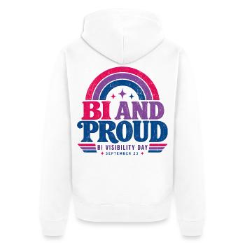 Bi und stolz | Tag der Sichtbarkeit von Bisexuellen, 23. September - Unisex Premium Bio Zip Hoodie - Weiß - Hinten - Thijin (182cm)