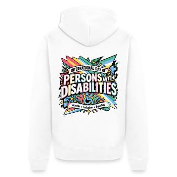 Internationaler Tag der Menschen mit Behinderungen - Unisex Premium Bio Zip Hoodie - Weiß - Hinten - Thijin (182cm)