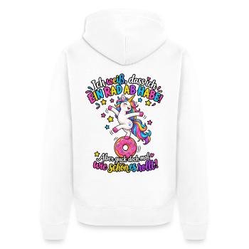 Ich weiß dass ich ein Rad ab habe | Einhorn - Unisex Premium Bio Zip Hoodie - Weiß - Hinten - Thijin (182cm)