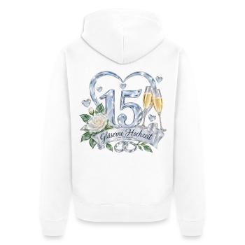 15.Hochzeitstag , 15 Jahre Gläserne Hochzeit - Unisex Premium Bio Zip Hoodie - Weiß - Hinten - Thijin (182cm)