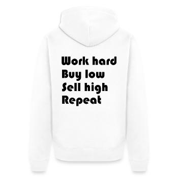Investor Methode - Unisex Premium Bio Zip Hoodie - Weiß - Hinten - Thijin (182cm)