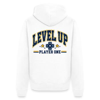 Level Up Gaming - Unisex Premium Bio Zip Hoodie - Weiß - Hinten - Thijin (182cm)