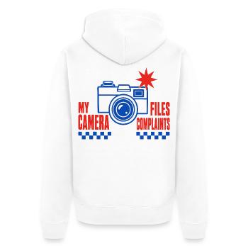 Fotografie – My Camera Files Complaints - Unisex Premium Bio Zip Hoodie - Weiß - Hinten - Thijin (182cm)