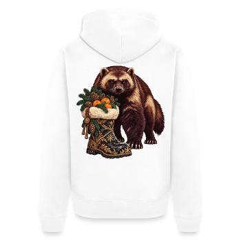 Vielfraß mit festlichem Winterstiefel - Unisex Premium Bio Zip Hoodie - Weiß - Hinten - Thijin (182cm)