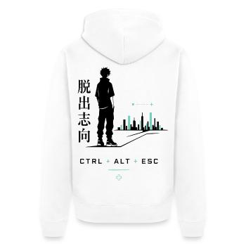 Städtische Fluchtgedanken - Unisex Premium Bio Zip Hoodie - Weiß - Hinten - Thijin (182cm)
