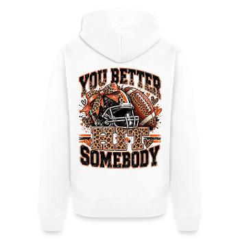 Du solltest jemanden treffen, Fußballleopard, - Unisex Premium Bio Zip Hoodie - Weiß - Hinten - Thijin (182cm)
