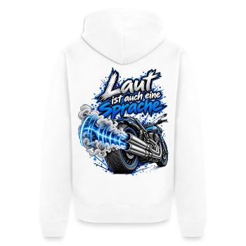 Motorrad Laut ist auch eine Sprache Schallwellen - Unisex Premium Bio Zip Hoodie - Weiß - Hinten - Thijin (182cm)