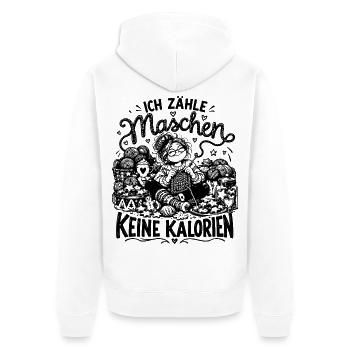 Lustiger Stricken Spruch Ich zähle Maschen... - Unisex Premium Bio Zip Hoodie - Weiß - Hinten - Thijin (182cm)