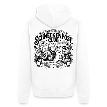 Offizieller Schneckenpost Club – Mit Liebe, nicht  - Unisex Premium Bio Zip Hoodie - Weiß - Hinten - Thijin (182cm)
