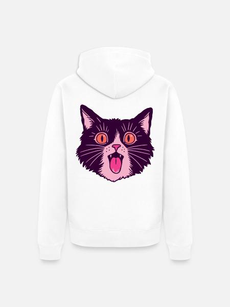 Retro Miauende Schwarze Katze - Unisex Premium Bio Zip Hoodie - Weiß