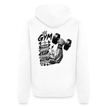 Train Hard Fitness Motivation - Unisex Premium Bio Zip Hoodie - Weiß - Hinten - Thijin (182cm)