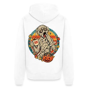 Mumie mit Kürbisbeute Halloween - Unisex Premium Bio Zip Hoodie - Weiß - Hinten - Thijin (182cm)