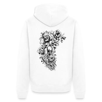 Vintage-Blumenskelett – Gothic Skulls und Dark B - Unisex Premium Bio Zip Hoodie - Weiß - Hinten - Thijin (182cm)