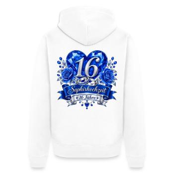 16.Hochzeitstag , Saphirhochzeit 16 Jahre  - Unisex Premium Bio Zip Hoodie - Weiß - Hinten - Thijin (182cm)