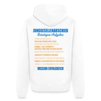 Junggesellenabschied Aufgaben Bräutigam Checkliste - Unisex Premium Bio Zip Hoodie - Weiß - Hinten - Thijin (182cm)