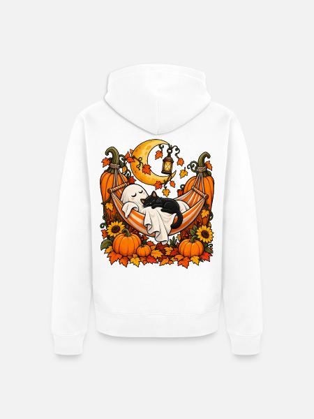 Mondnacht Kürbisnest Katzenschläfer - Unisex Premium Bio Zip Hoodie - Weiß