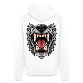 Wolfsmaul Gebrüll Motiv - Unisex Premium Bio Zip Hoodie - Weiß - Hinten - Thijin (182cm)
