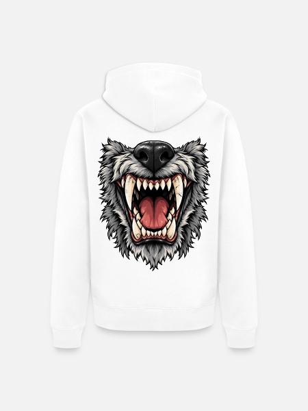 Wolfsmaul Gebrüll Motiv - Unisex Premium Bio Zip Hoodie - Weiß