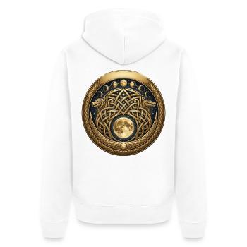 Keltischer Knoten und Vollmondmedaillon - Unisex Premium Bio Zip Hoodie - Weiß - Hinten - Thijin (182cm)