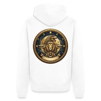 Goldene Medaillon mit Löwe, T-Rex und Krokodilen - Unisex Premium Bio Zip Hoodie - Weiß - Hinten - Thijin (182cm)