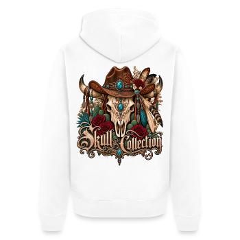 Skull Biker Buffalo Skull Horned Hut - Unisex Premium Bio Zip Hoodie - Weiß - Hinten - Thijin (182cm)