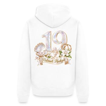 19.Hochzeitstag , Perlmutt Hochzeit 19 Jahre - Unisex Premium Bio Zip Hoodie - Weiß - Hinten - Thijin (182cm)