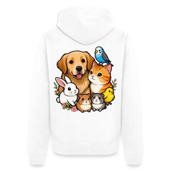 Bunte Tierfreunde 🐶🐱🐰🐹🐥🦜 - Unisex Premium Bio Zip Hoodie - Weiß - Hinten - Thijin (182cm)