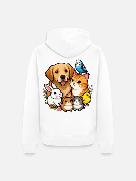 Bunte Tierfreunde 🐶🐱🐰🐹🐥🦜 - Unisex Premium Bio Zip Hoodie - Weiß