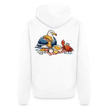 Möwe & Krabbe beim Strandpicknick – Küste - Unisex Premium Bio Zip Hoodie - Weiß - Hinten - Thijin (182cm)
