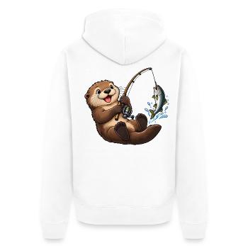 Seeotter beim Angeln – Lustiges Angelmotiv - Unisex Premium Bio Zip Hoodie - Weiß - Hinten - Thijin (182cm)