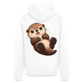 Seeotter Kawaii Style – Süßer Otter - Unisex Premium Bio Zip Hoodie - Weiß - Hinten - Thijin (182cm)