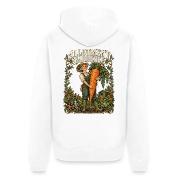 Gärtner mit einer großen Karotte - Unisex Premium Bio Zip Hoodie - Weiß - Hinten - Thijin (182cm)
