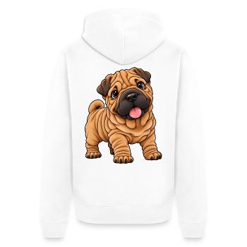 Shar Pei Kawaii Style – Süßer Faltenhund - Unisex Premium Bio Zip Hoodie - Weiß - Hinten - Thijin (182cm)