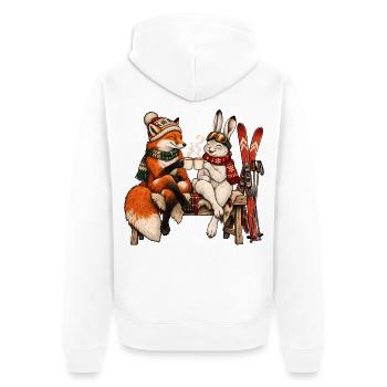 Rotfuchs & Schneehase beim Après-Ski - Unisex Premium Bio Zip Hoodie - Weiß - Hinten - Thijin (182cm)