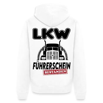 LKW  Führerschein bestanden Sprüche Lastwagen - Unisex Premium Bio Zip Hoodie - Weiß - Hinten - Thijin (182cm)