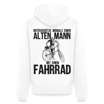 Unterschätze Alten Mann Mit Einem Fahrrad - Unisex Premium Bio Zip Hoodie - Weiß - Hinten - Thijin (182cm)