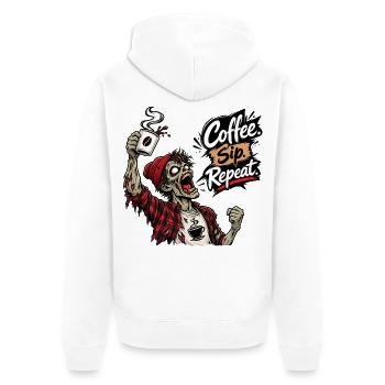 Kaffeeliebhaber Zombie Kaffee Spruch Design - Unisex Premium Bio Zip Hoodie - Weiß - Hinten - Thijin (182cm)