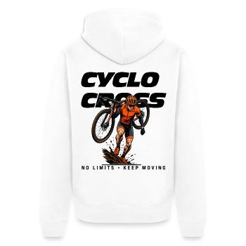 Cyclocross No Limits - Keep Moving Fahrrad T-Shirt - Unisex Premium Bio Zip Hoodie - Weiß - Hinten - Thijin (182cm)