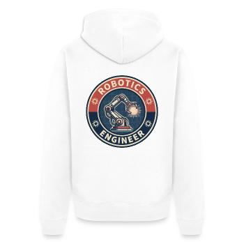 Vintage Robotics Engineer Roboterarm-Gitterabzeichen - Unisex Premium Bio Zip Hoodie - Weiß - Hinten - Thijin (182cm)