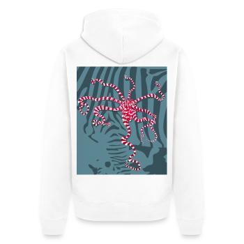 Rot Weißer Oktopus - Unisex Premium Bio Zip Hoodie - Weiß - Hinten - Thijin (182cm)